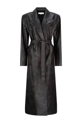 CURAAE Cameron Vegan Leather Fabric Tie Trench Coat In Chestnut
