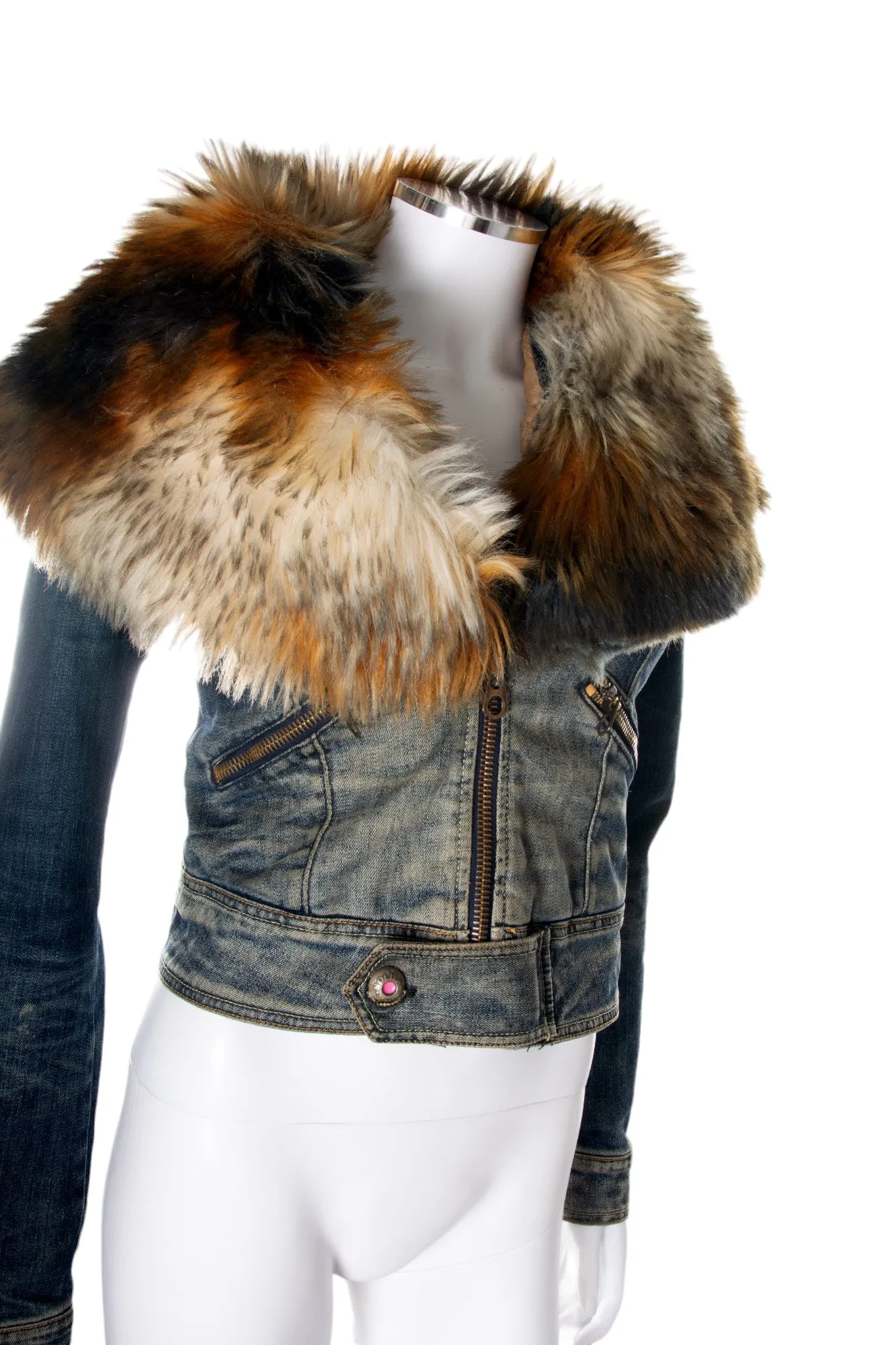 Denim Jacket with Faux Fur Collar