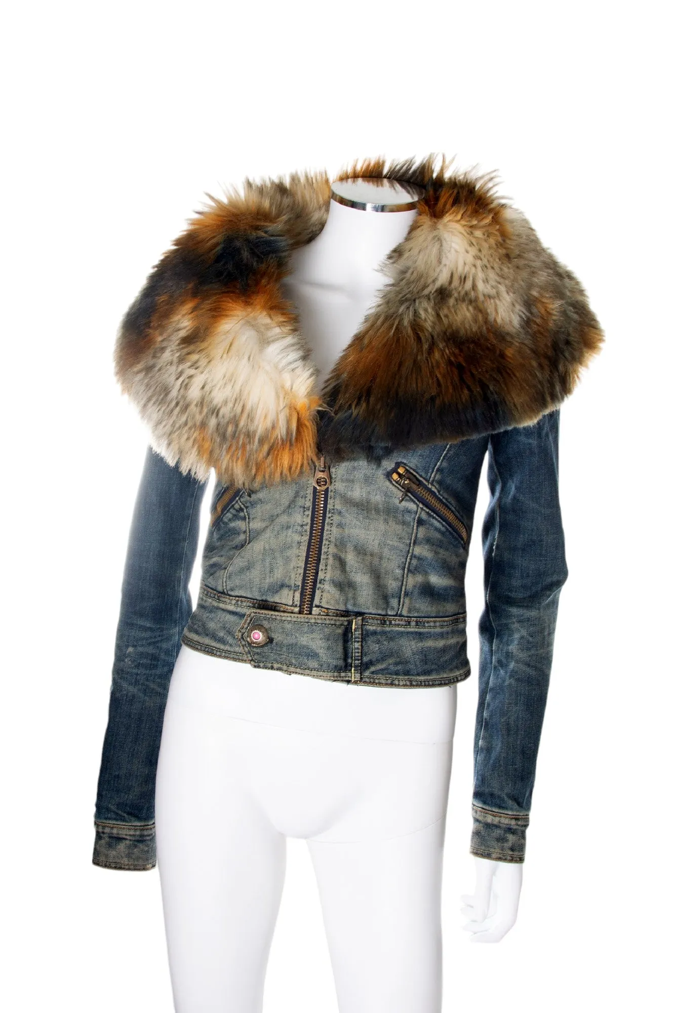Denim Jacket with Faux Fur Collar