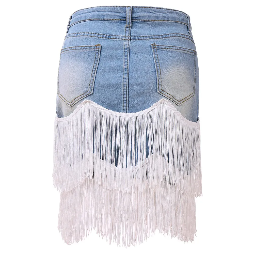Denim Tassel Skirt