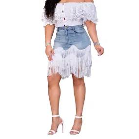 Denim Tassel Skirt