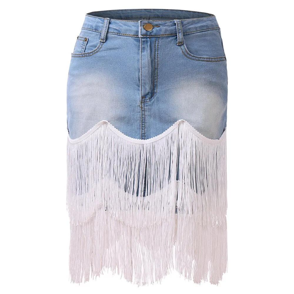 Denim Tassel Skirt