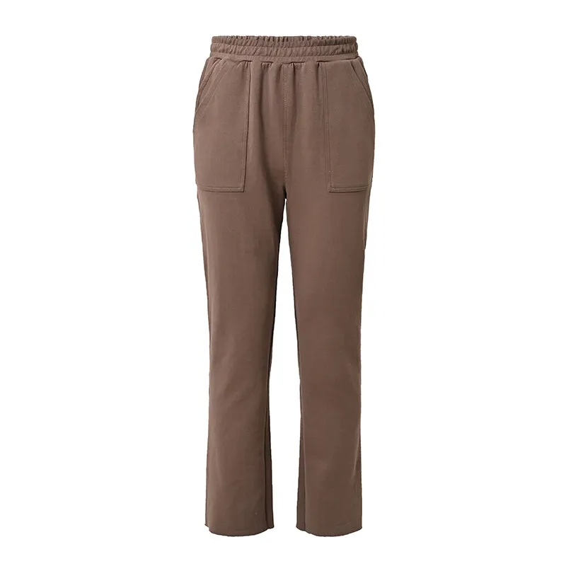Distressed Earth-Tone Straight Sweatpants