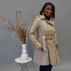 Doubled Breasted Thigh Length Trench Coat