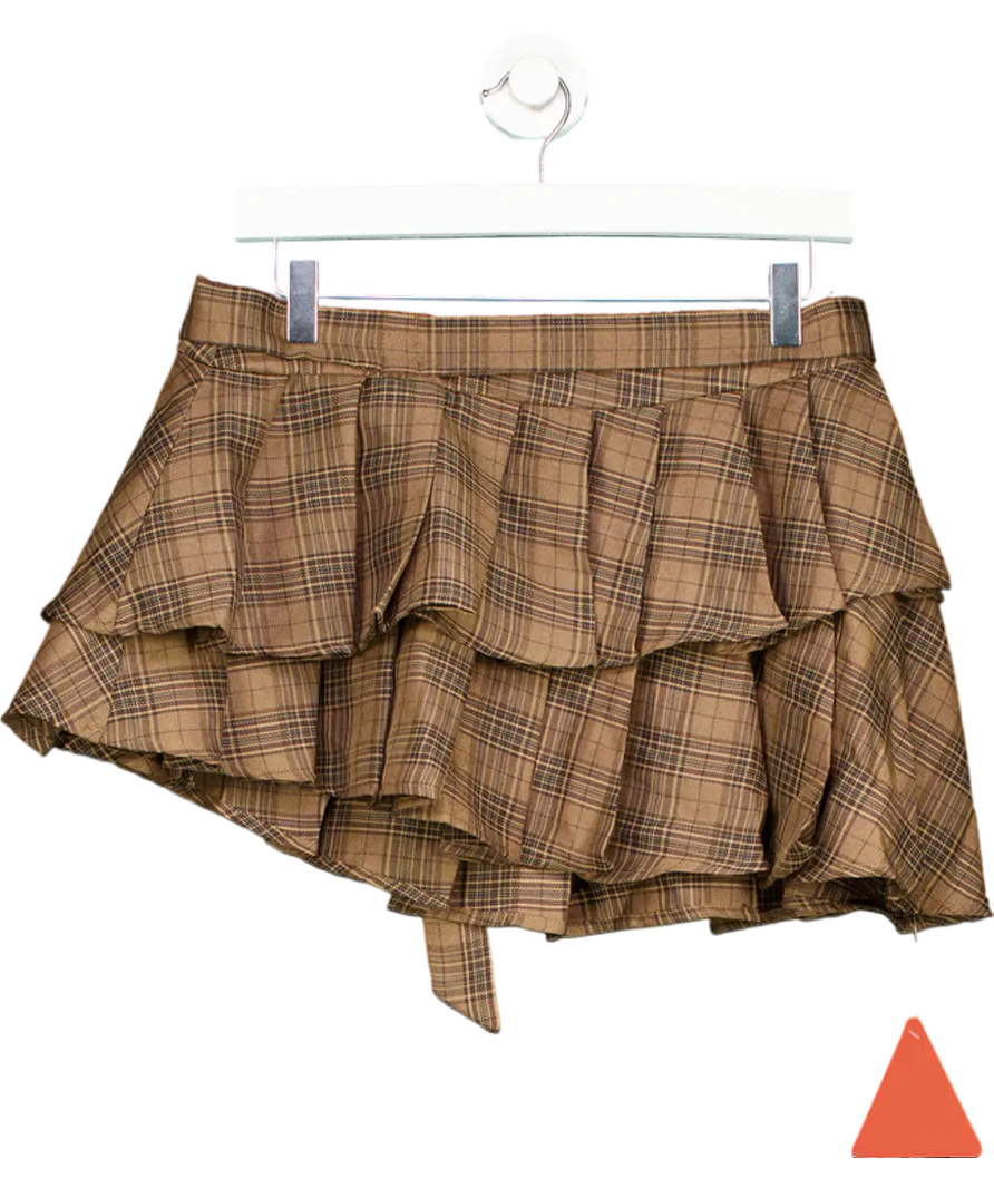 Ego Brown Check Pleated Layered Mini Skirt UK 10