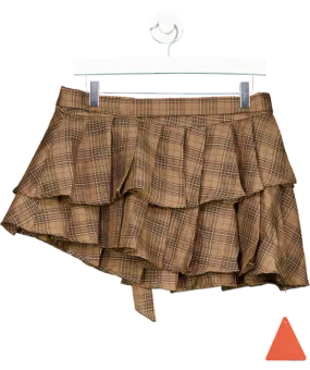 Ego Brown Check Pleated Layered Mini Skirt UK 10