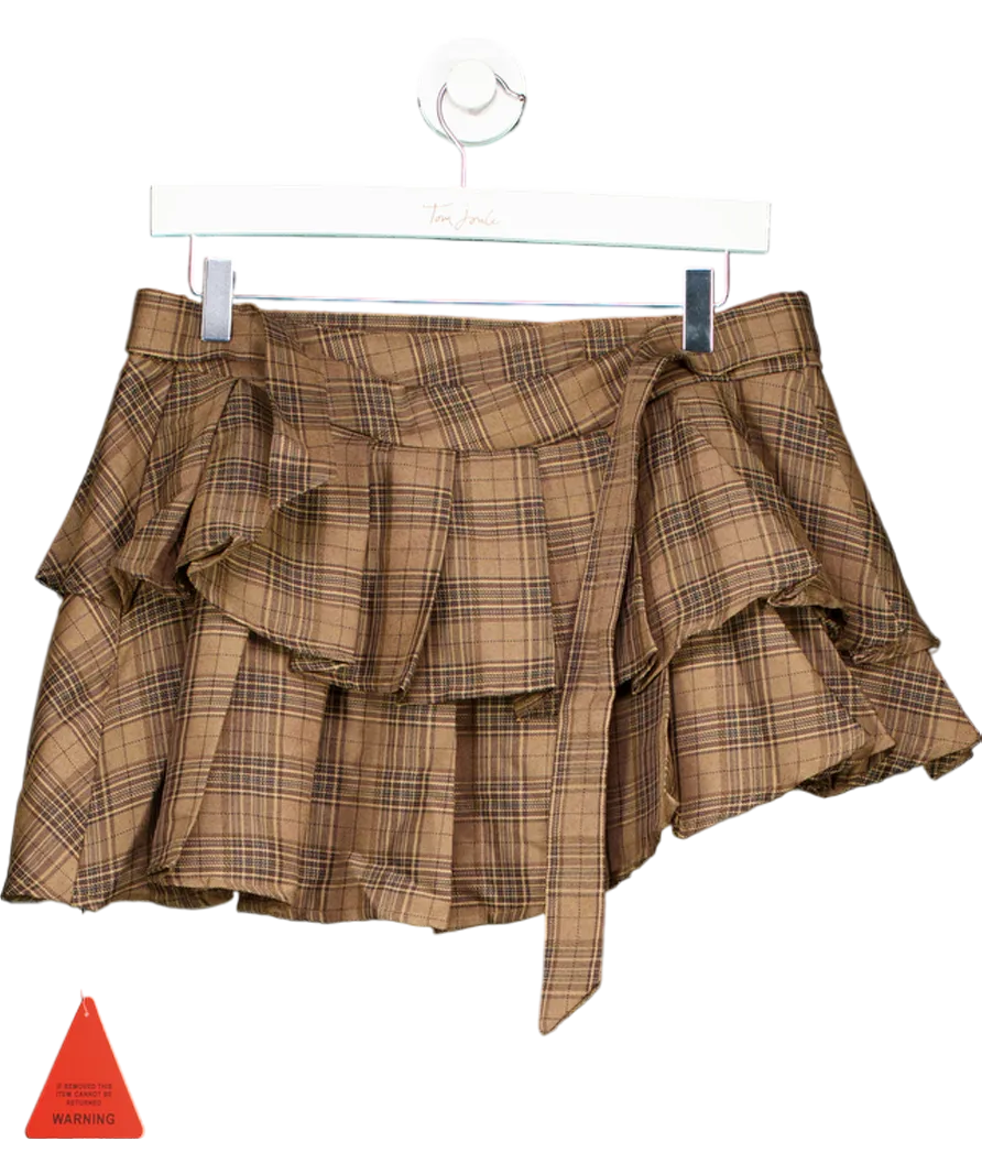 Ego Brown Check Pleated Layered Mini Skirt UK 10