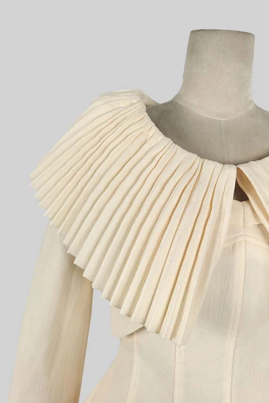 Elegant 3-Piece Dress With Pleated Detachable Collar And Skirt - Ivoire