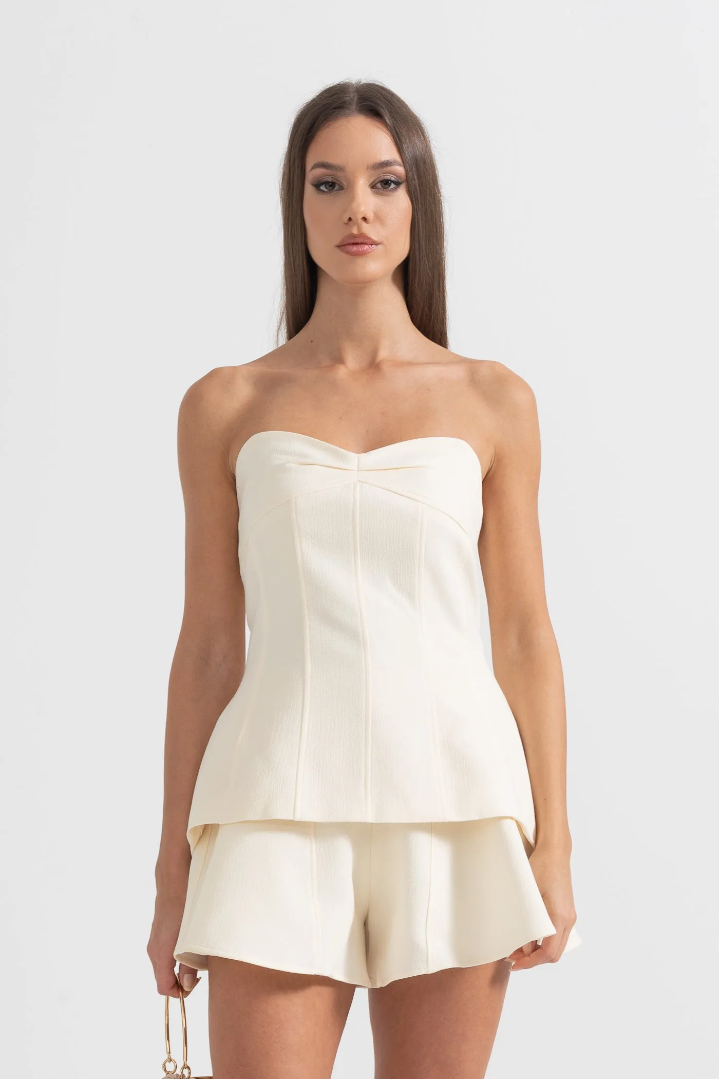 Elegant 3-Piece Dress With Pleated Detachable Collar And Skirt - Ivoire