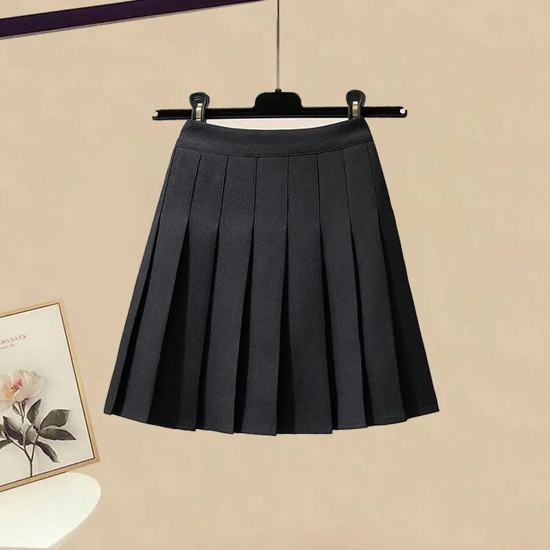Fake Two Pieces Sweater Black Pleated Skirt