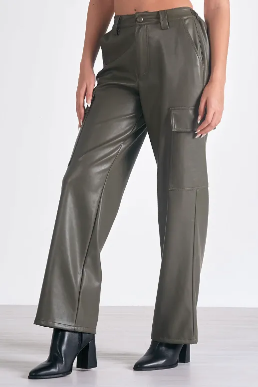 Faux Leather Cargo Pants
