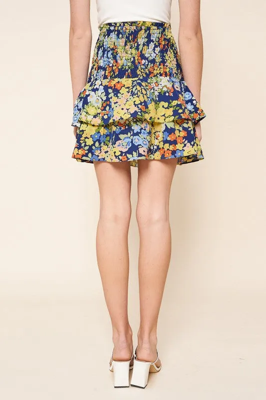 Floral Ruffle Smocked Mini Skirt