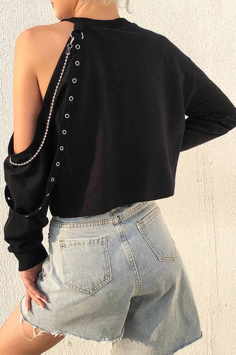 Florcoo Long-sleeve Loose Off-shoulder T-shirt