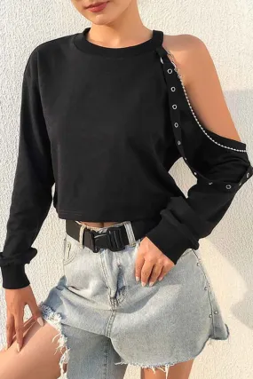 Florcoo Long-sleeve Loose Off-shoulder T-shirt