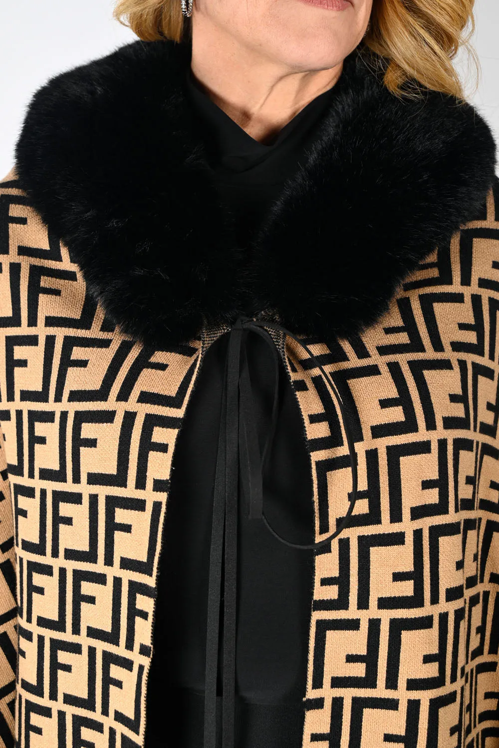 Frank Lyman Camel/Black Knit Poncho Style 233845U