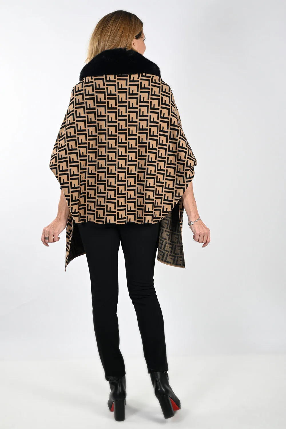 Frank Lyman Camel/Black Knit Poncho Style 233845U