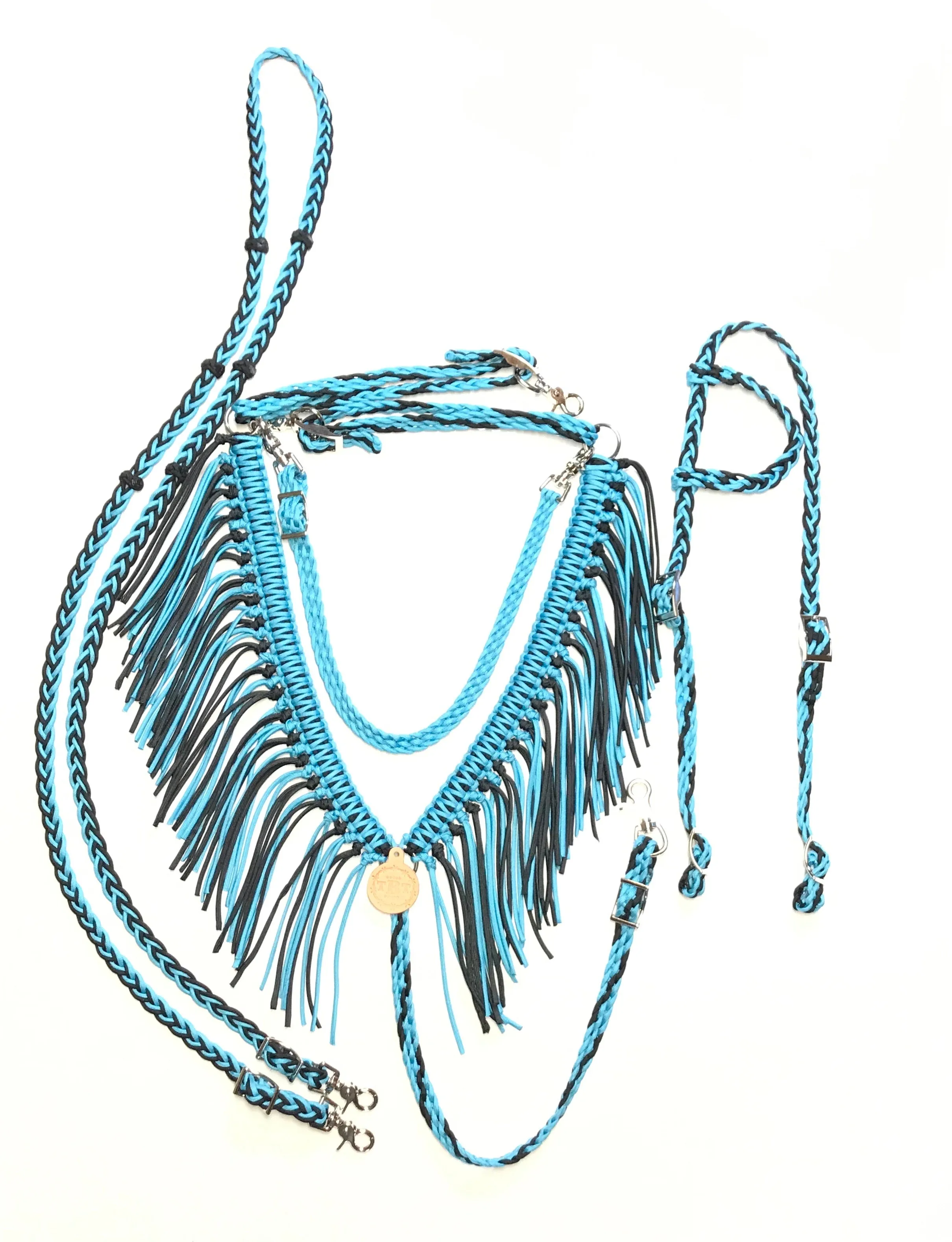 Fringe Breast Collar tack set Neon Turquoise and Black