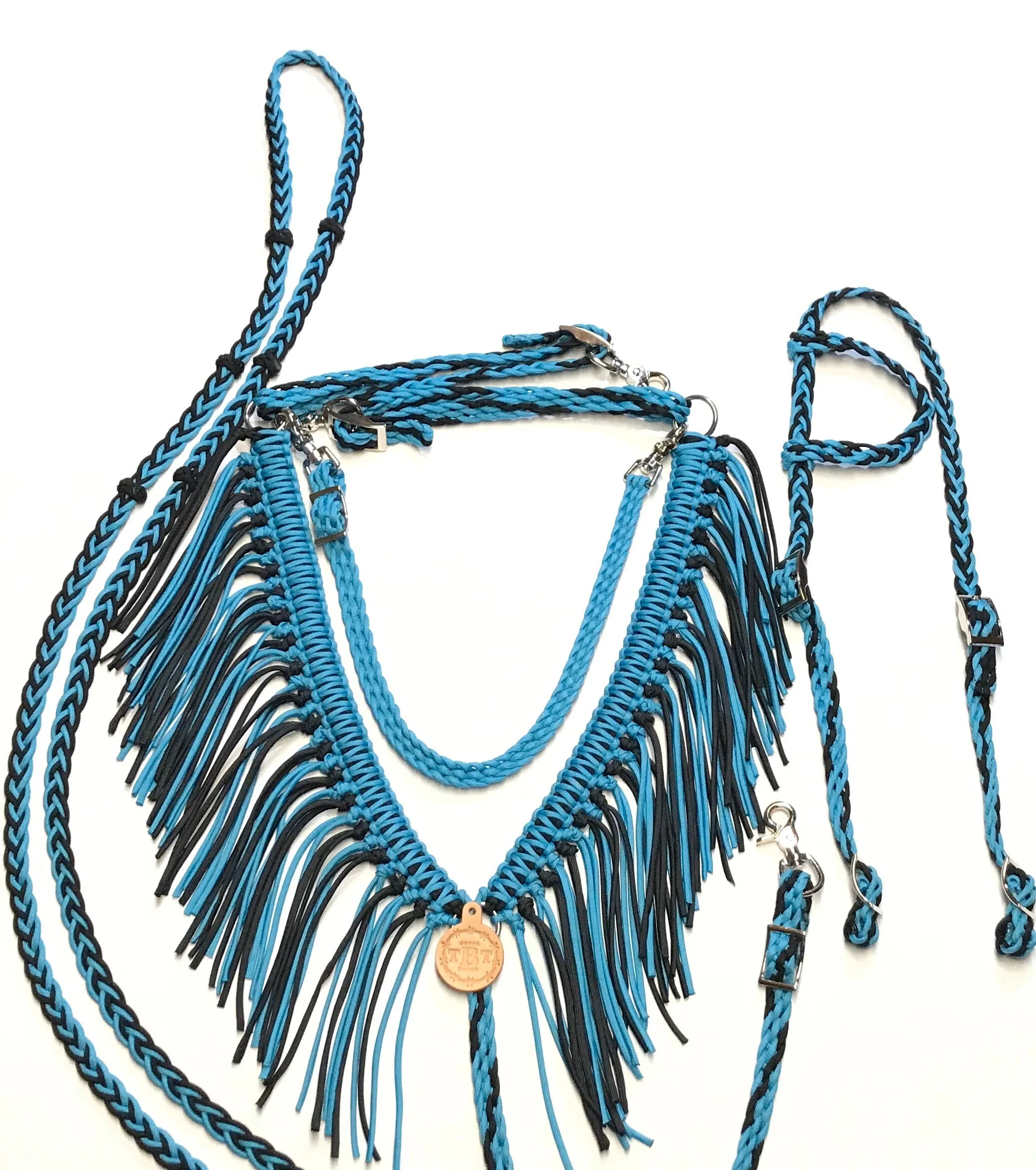 Fringe Breast Collar tack set Neon Turquoise and Black