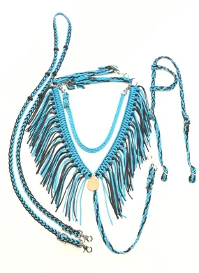 Fringe Breast Collar tack set Neon Turquoise and Black