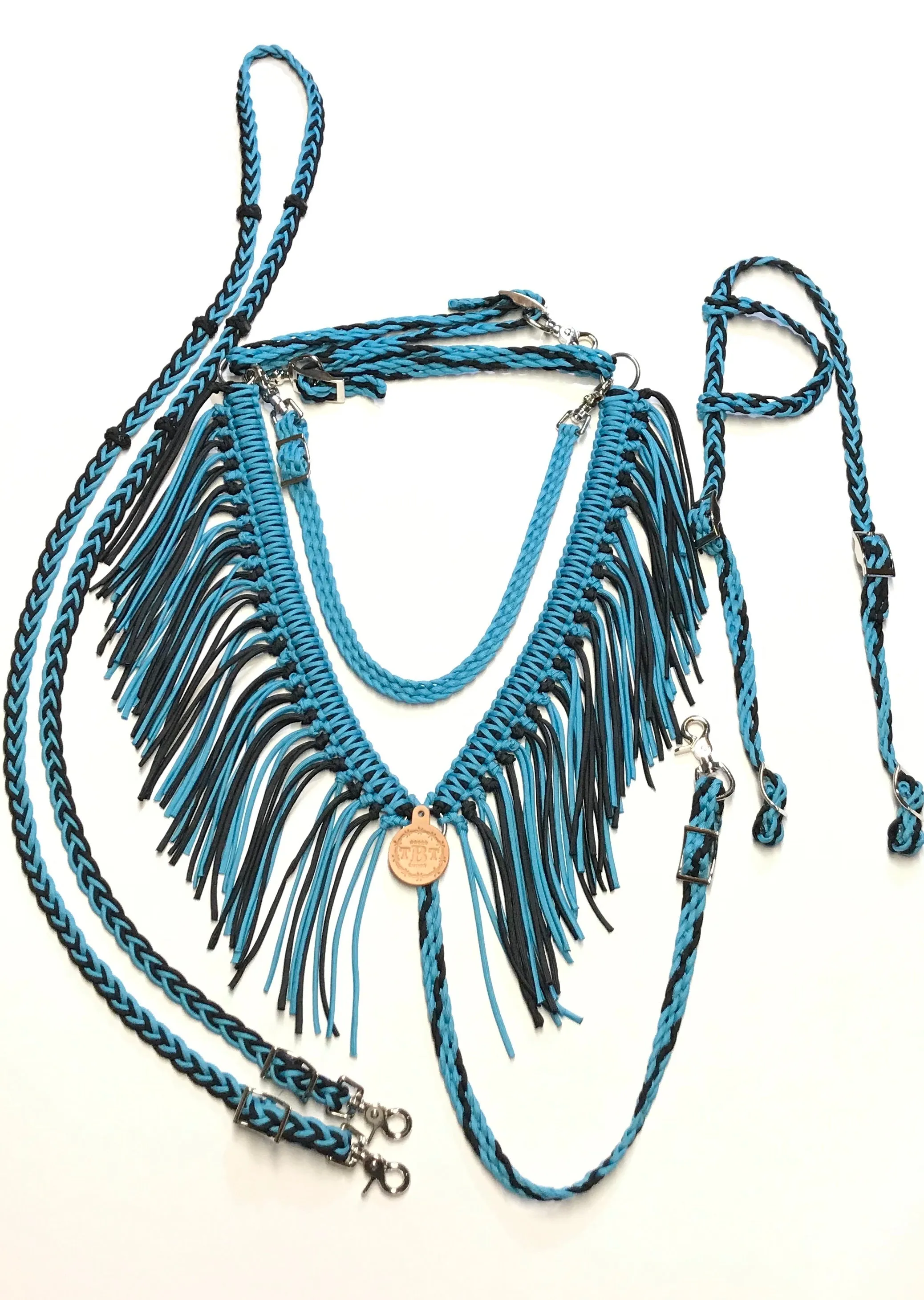 Fringe Breast Collar tack set Neon Turquoise and Black