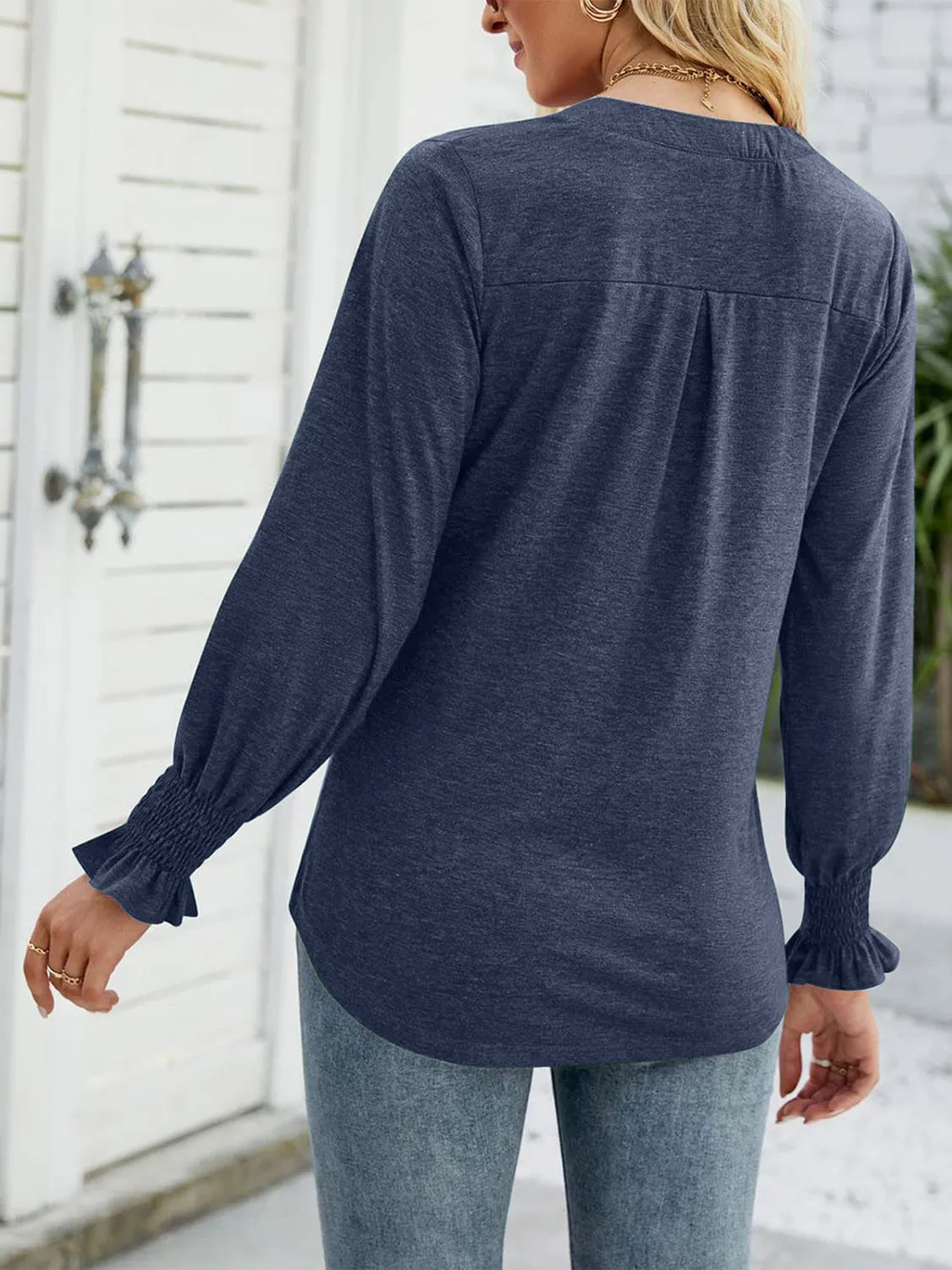 Full Size Notched Long Sleeve Shirt