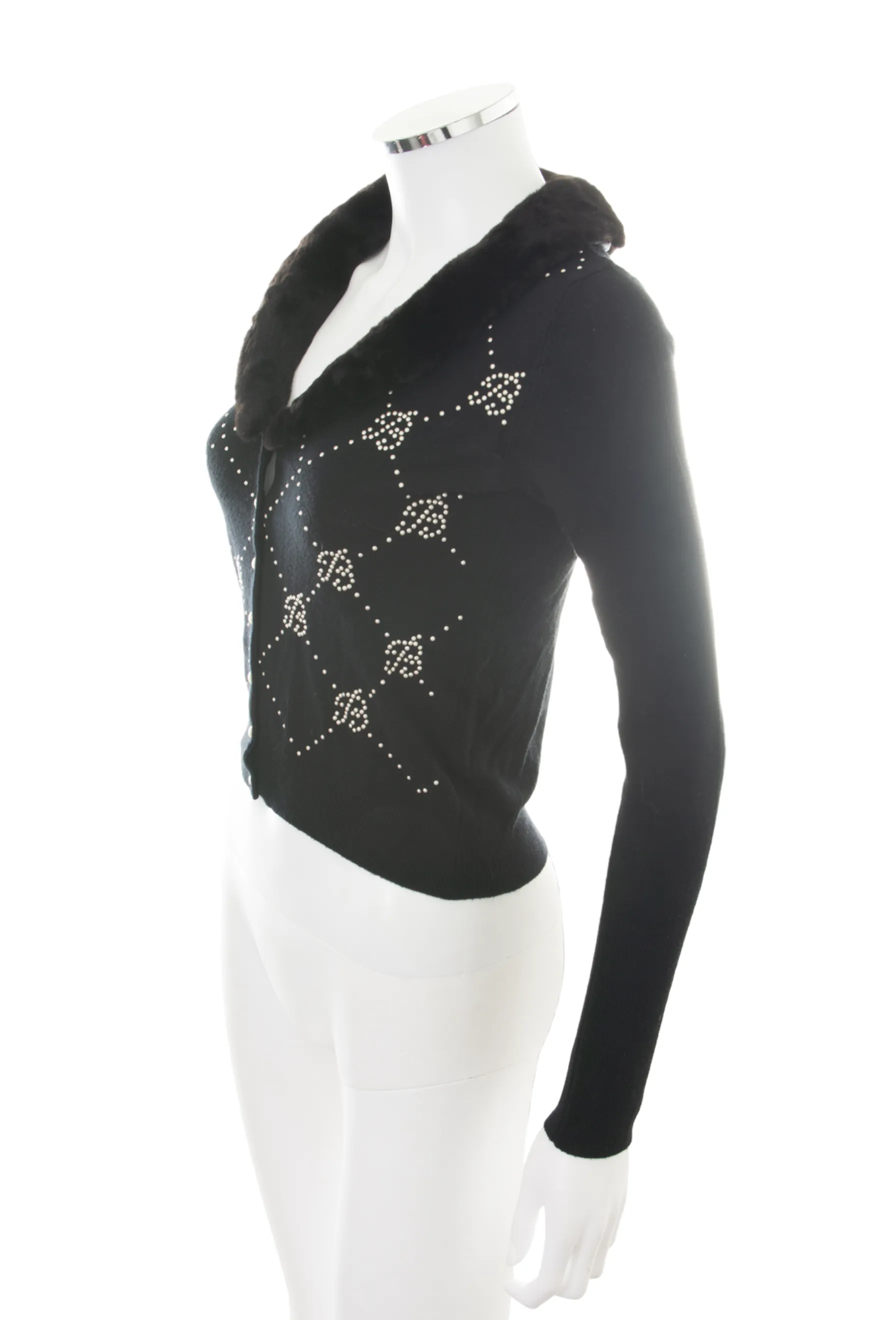 Fur Collar Rhinestone Cardigan
