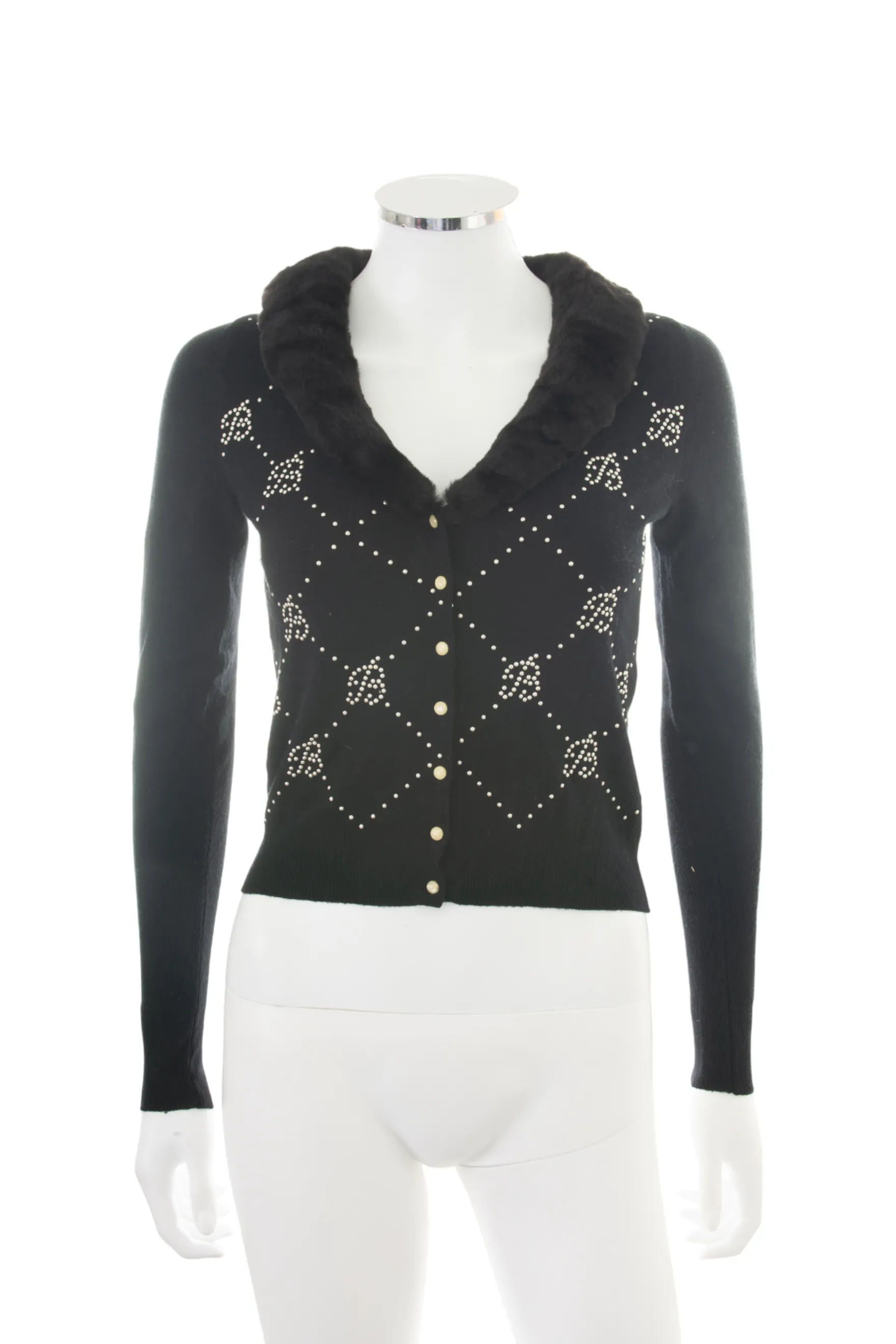 Fur Collar Rhinestone Cardigan