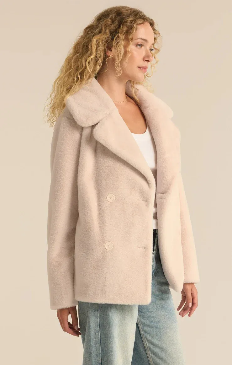 Gem Double Breasted Fur Coat Winter White