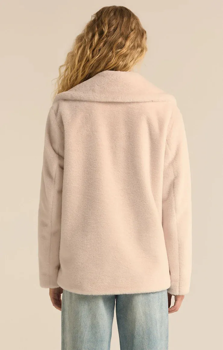 Gem Double Breasted Fur Coat Winter White