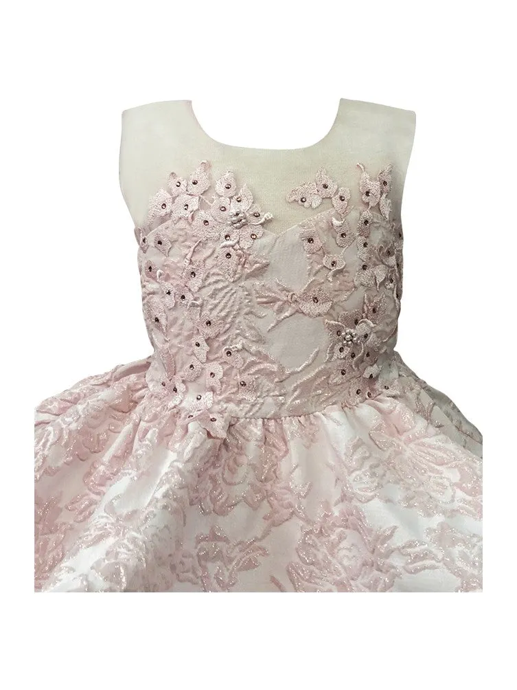 Girls Floral Jacquard Layered Flower Girl Dress 2T-12