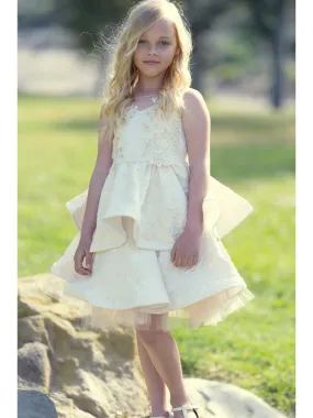 Girls Floral Jacquard Layered Flower Girl Dress 2T-12