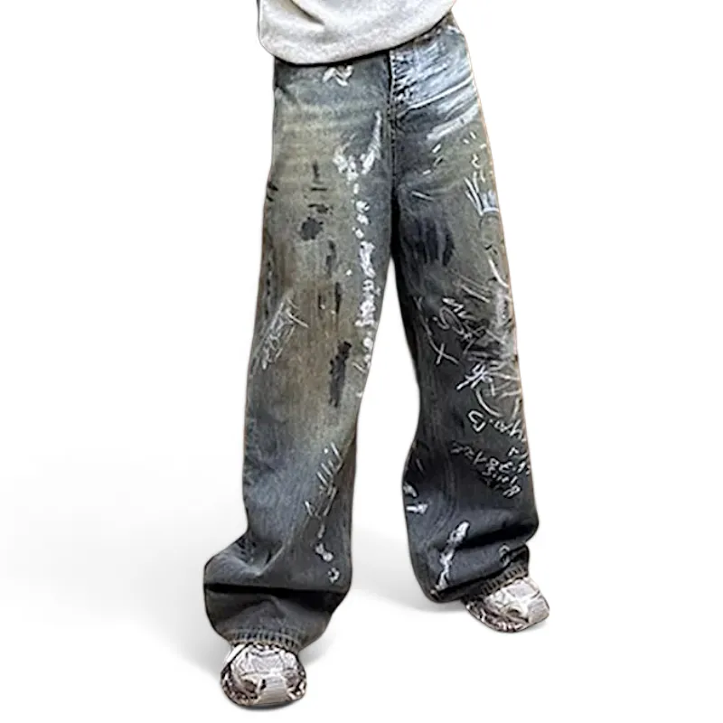 Graffiti paint wide leg jean
