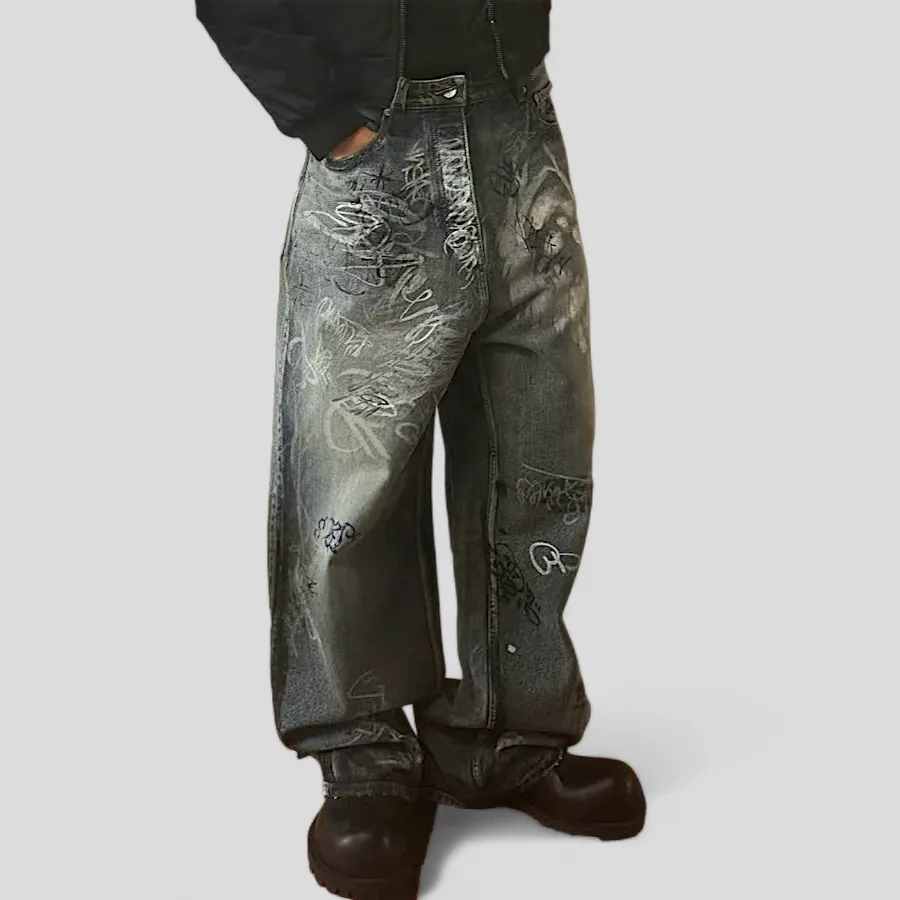 Graffiti paint wide leg jean