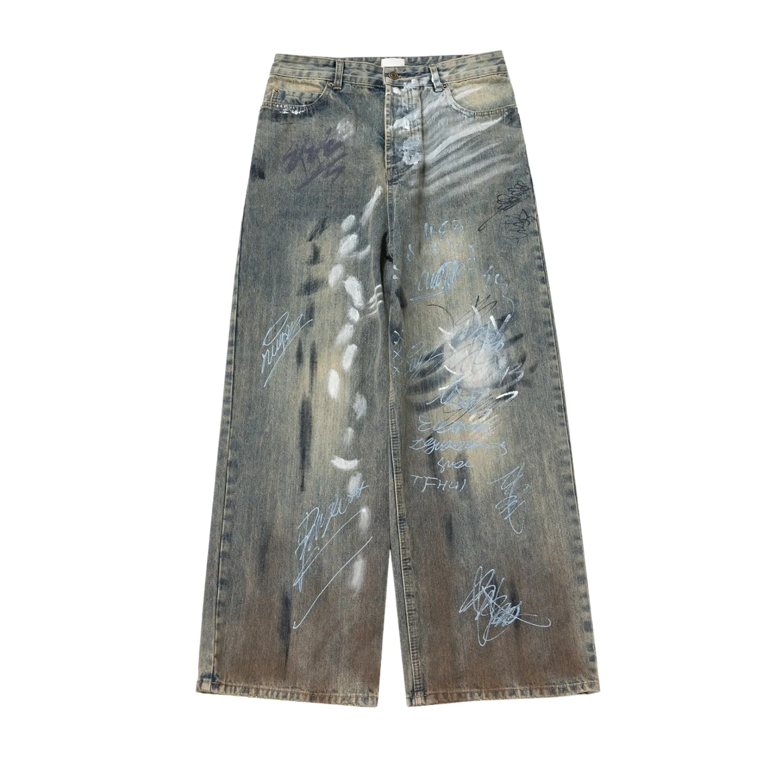 Graffiti paint wide leg jean
