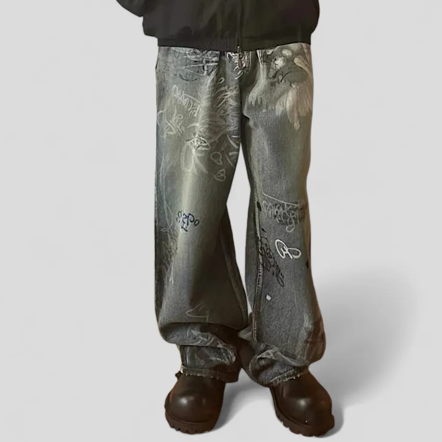 Graffiti paint wide leg jean