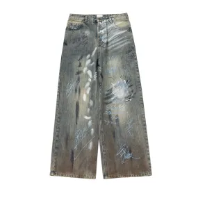 Graffiti paint wide leg jean