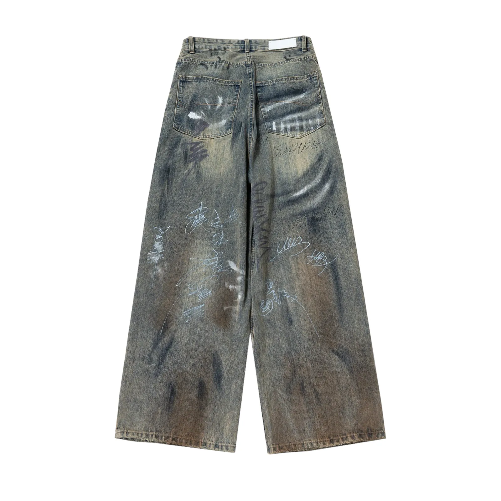 Graffiti paint wide leg jean