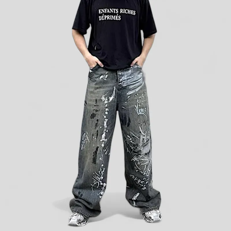 Graffiti paint wide leg jean