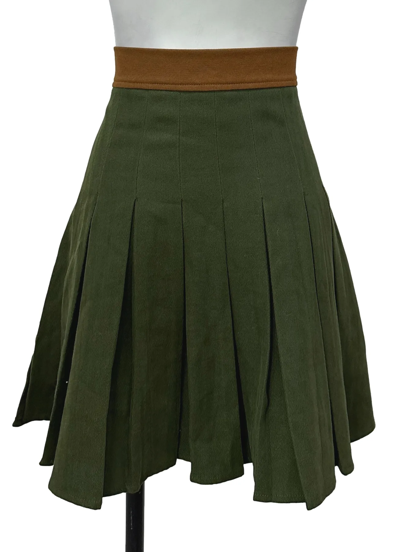 Green & Brown Layered Pleated Skirt