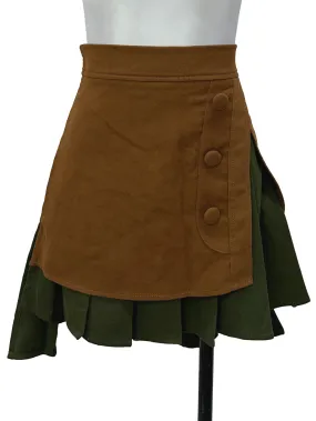 Green & Brown Layered Pleated Skirt