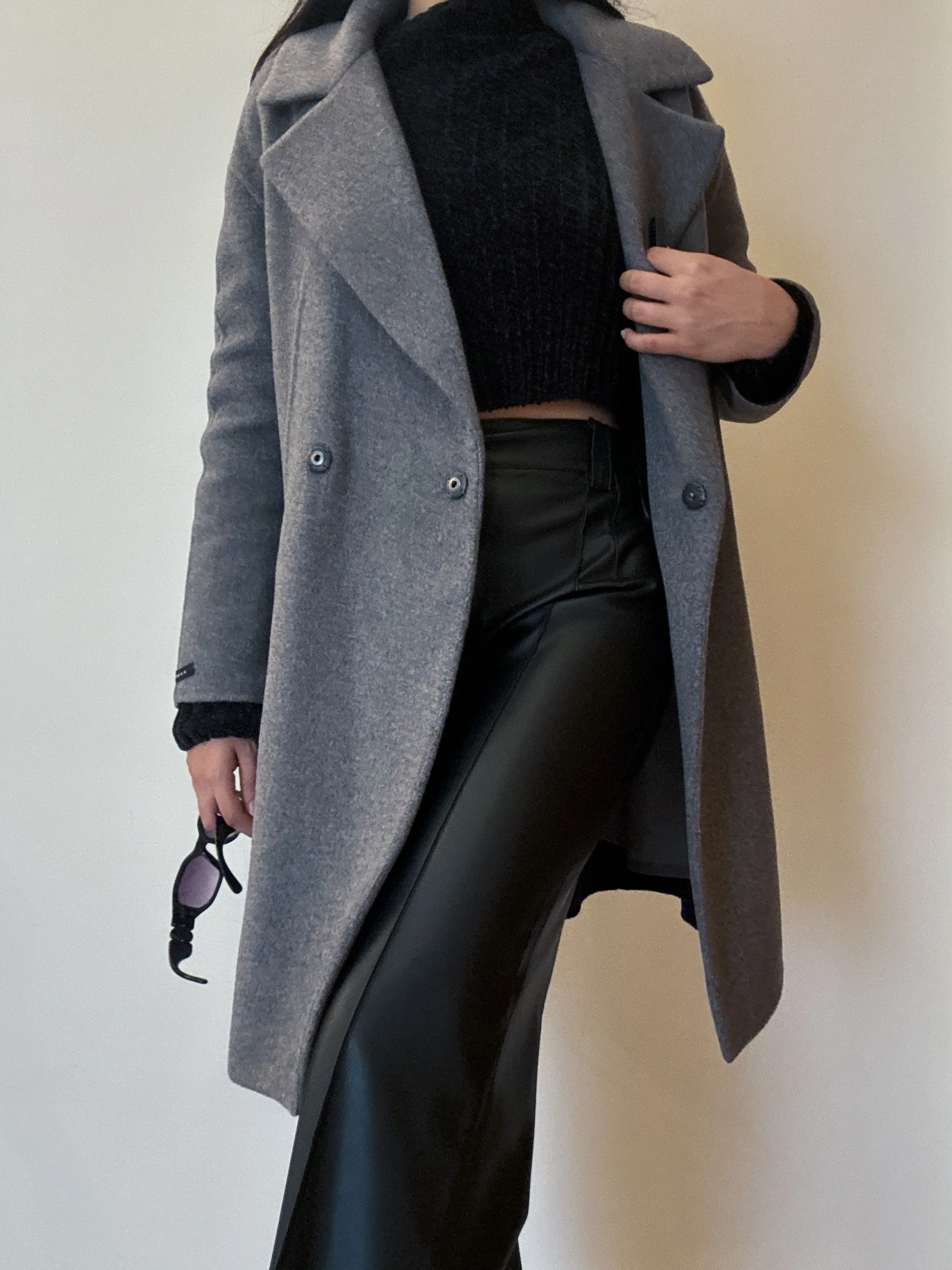 Grey Mid Length Coat (Cashmere Blend, Handmade)