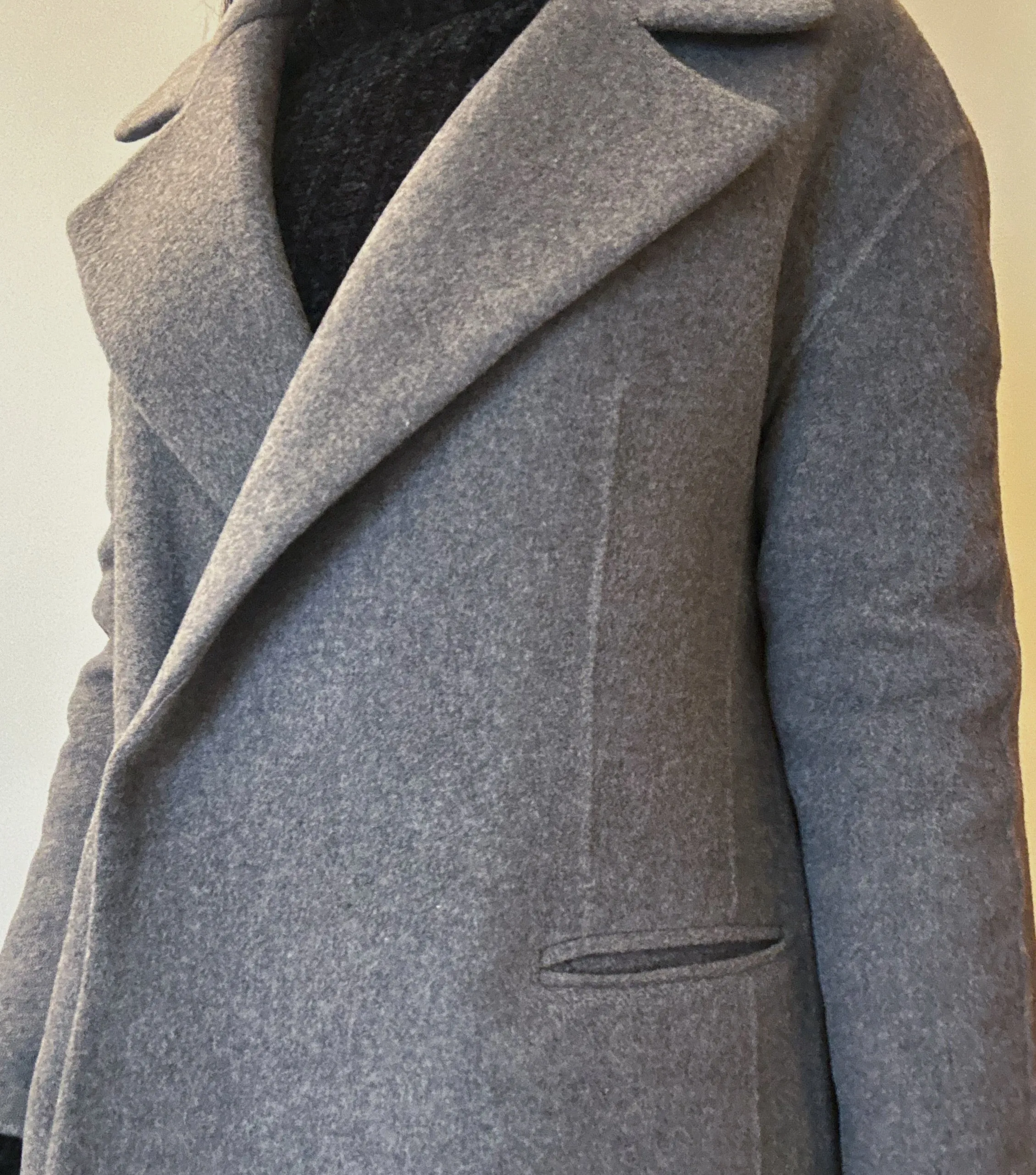 Grey Mid Length Coat (Cashmere Blend, Handmade)