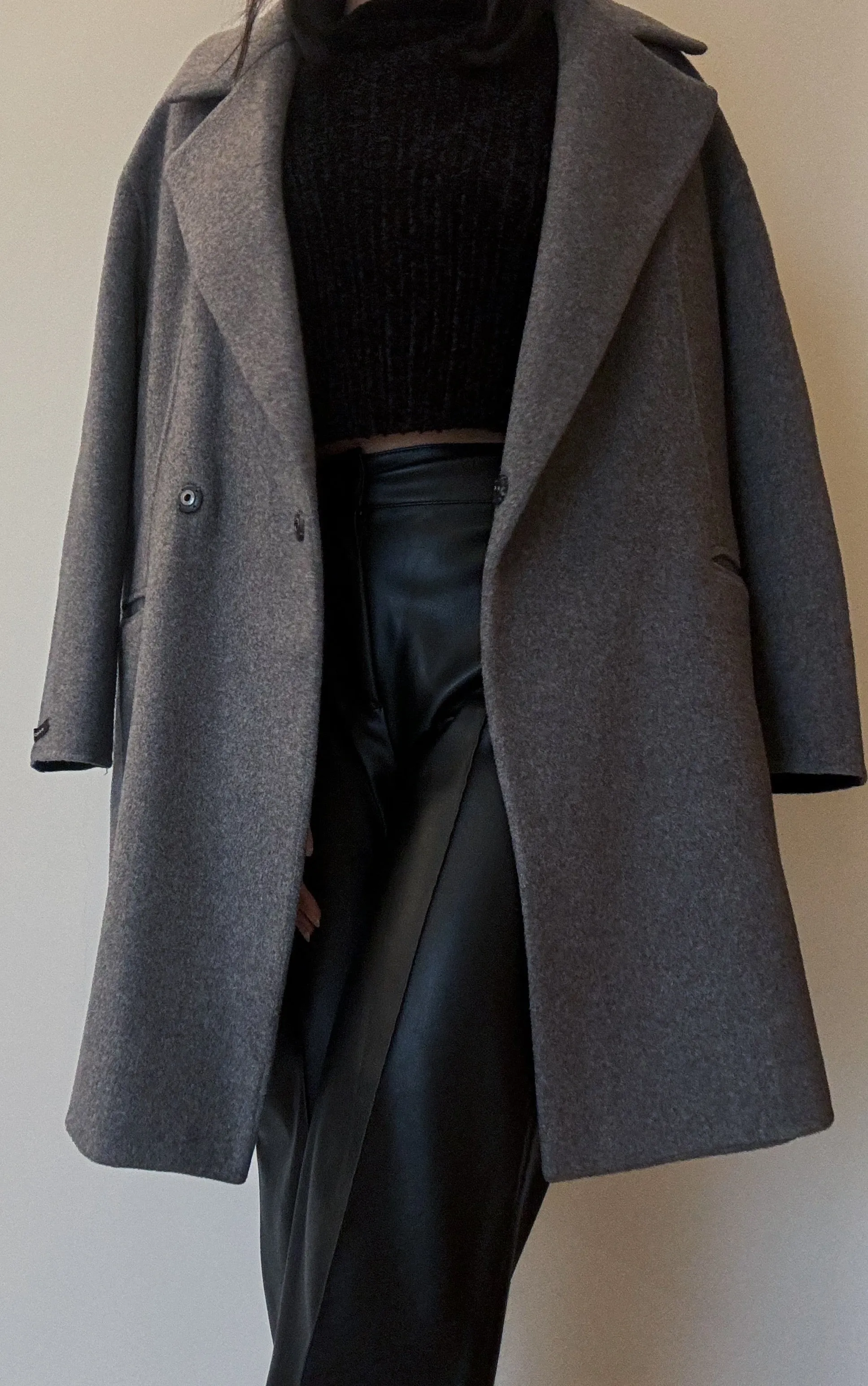 Grey Mid Length Coat (Cashmere Blend, Handmade)