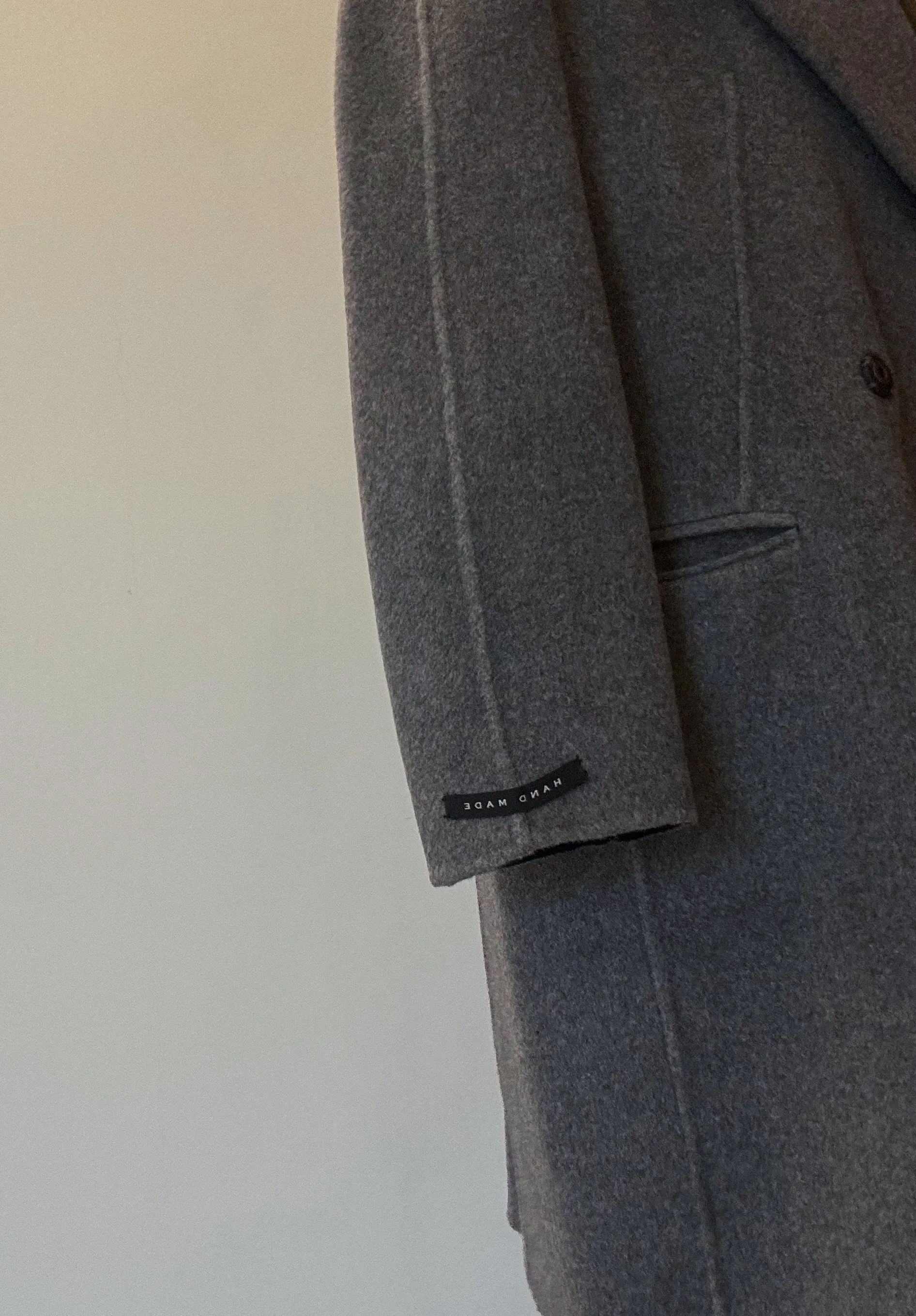 Grey Mid Length Coat (Cashmere Blend, Handmade)
