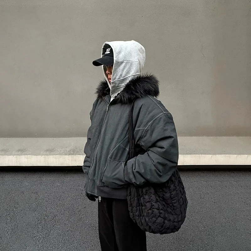 Hooded Bomber Jacket with Fur Collar
