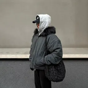 Hooded Bomber Jacket with Fur Collar
