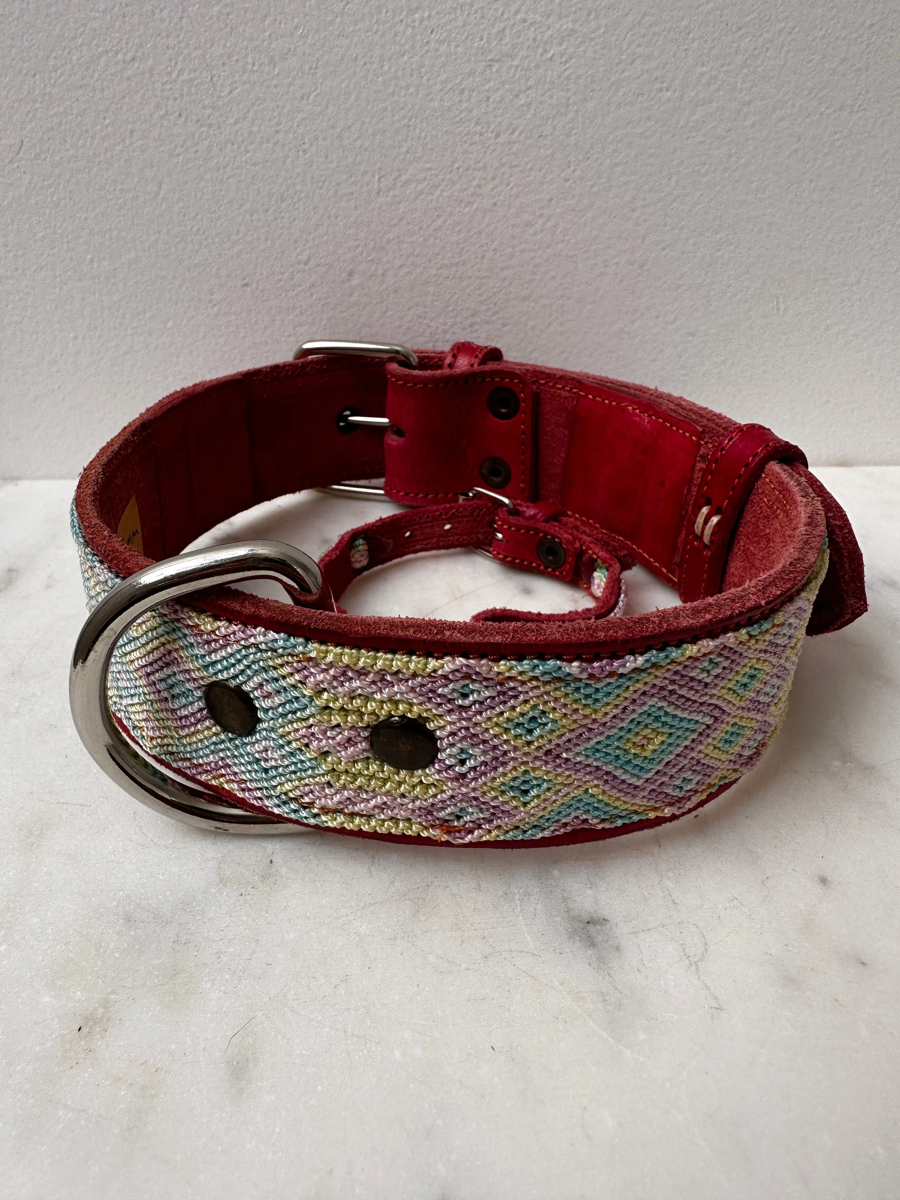 Huichol Leather Wide Dog Collar L4