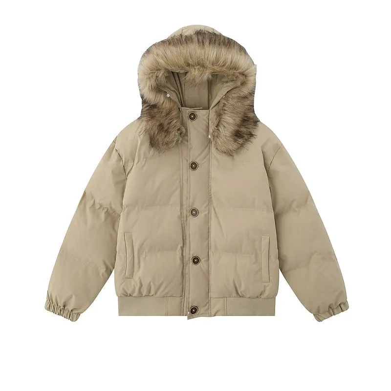 Insulated Fur Collar Hooded Cotton Jacket