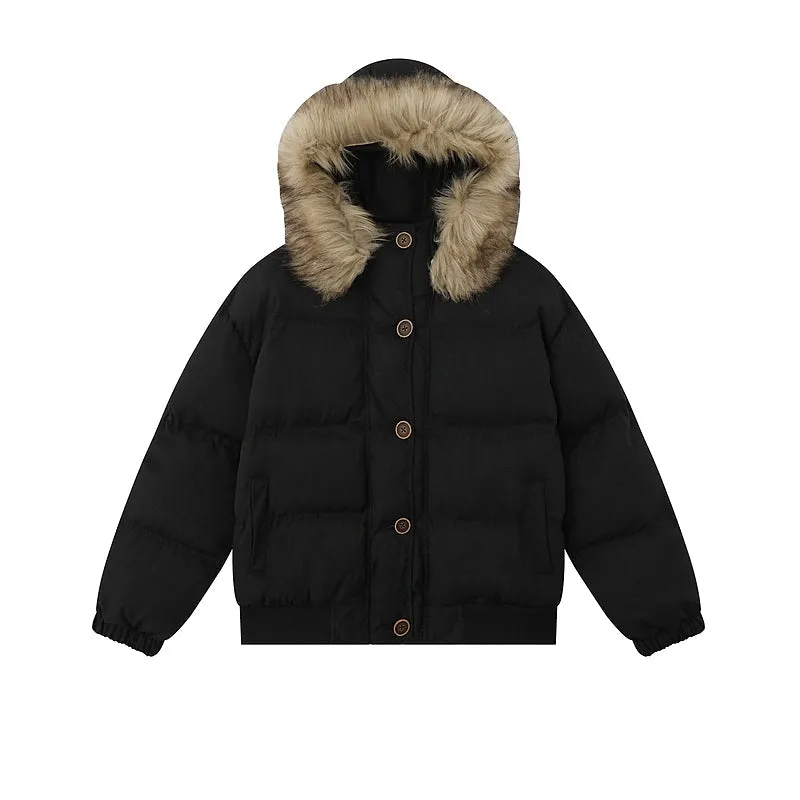 Insulated Fur Collar Hooded Cotton Jacket