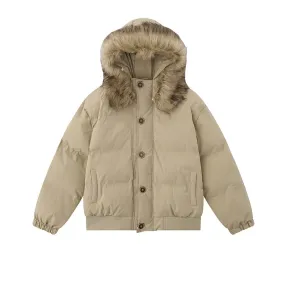 Insulated Fur Collar Hooded Cotton Jacket